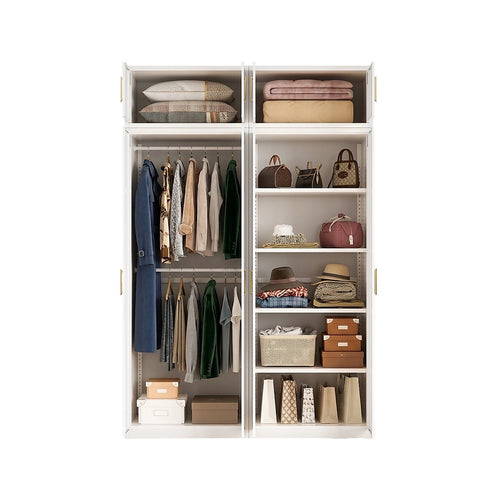 160x240cm 4-Door White Steel Hanging and Shelf Wardrobe with Gold Handle Storage Cabinet