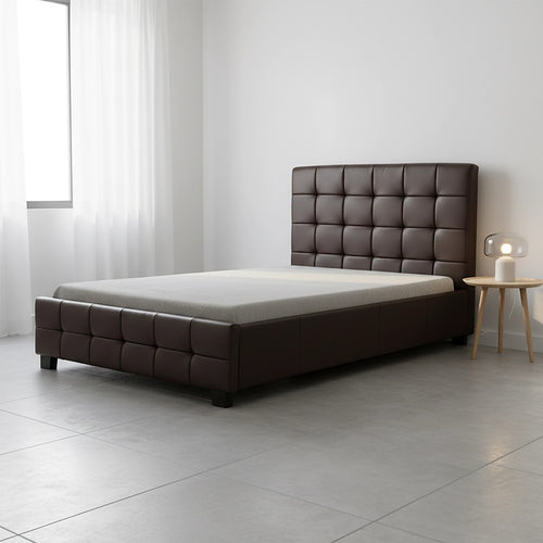 King Single Deluxe Brown PU Leather Upholstered Bed Frame with Headboard & Slats