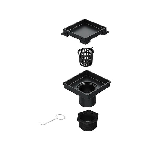 15 x 15cm Square Shower Drain with Tile Insert Grate – Matte Black Stainless Steel