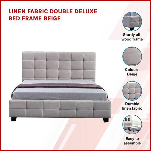 Double Beige Linen Fabric Deluxe Bed Frame