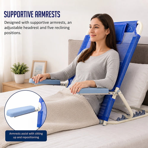 Adjustable Bed Backrest Support Chair with Armrests & Headrest Foldable Bed Rest Reading Back Support 90kg