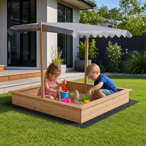 Wooden Sandpit with Canopy – Adjustable Outdoor Play Box