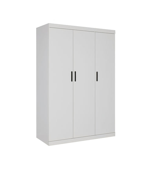 3 Door White Wardrobe – Black Handles, Hanging Rail & Shelves