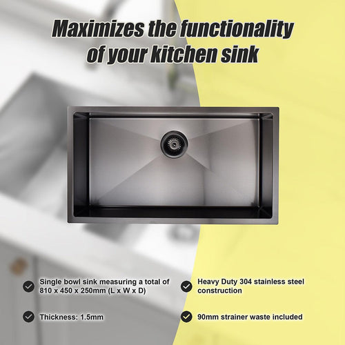 810x450mm Stainless Steel Handmade 1.5mm Sink with Waste in Black with sand finish Finish