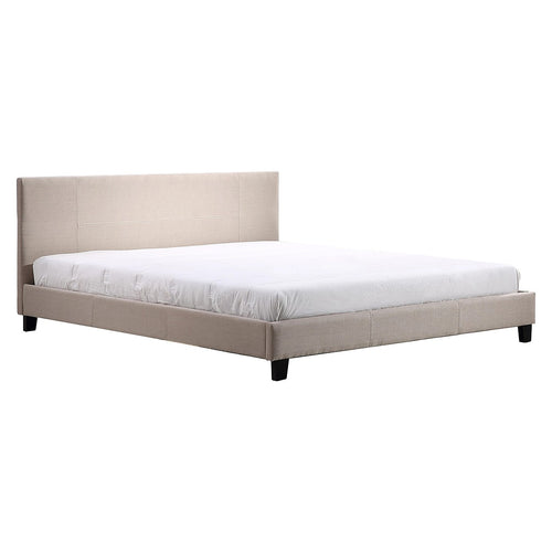 King Size Bed Frame with Headboard – Beige Linen Fabric