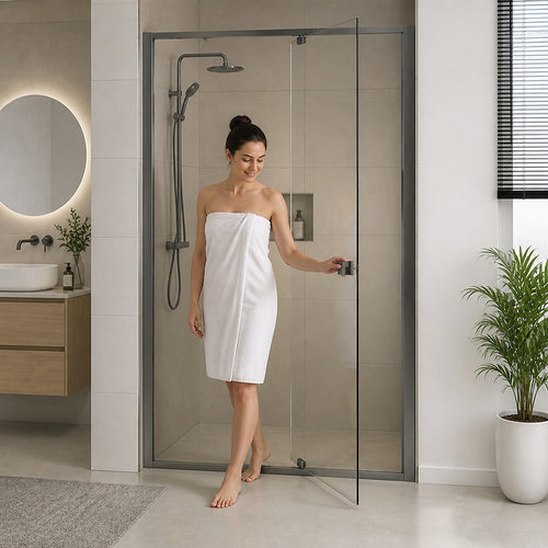 Semi-Frameless Shower Screen – Gunmetal, Front: (114~122)x195cm, No Side Return