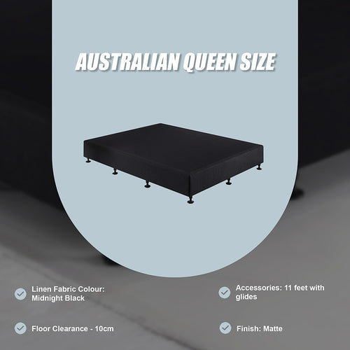 Queen Slatted Ensemble Bed Base - Midnight Black Linen Breathable Cover