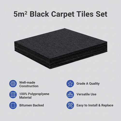 5m² Black Carpet Tiles Set – Commercial & Home Flooring for Office, Retail & Living Areas