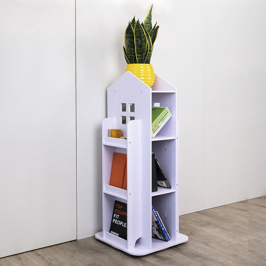Rotating Bookcase for Kids – Tiered Wooden Display Shelf