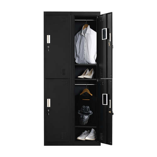 Black Four-Door Office Gym Shed Storage Locker- Standard Lock with 2 Keys