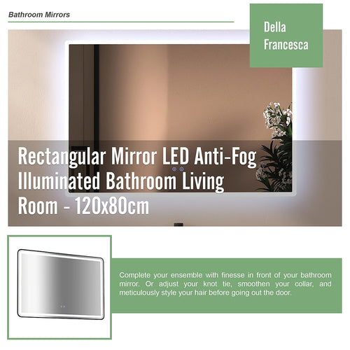 Rectangular Mirror LED Anti-Fog Illuminated Bathroom Living Room - 120 x 80cm