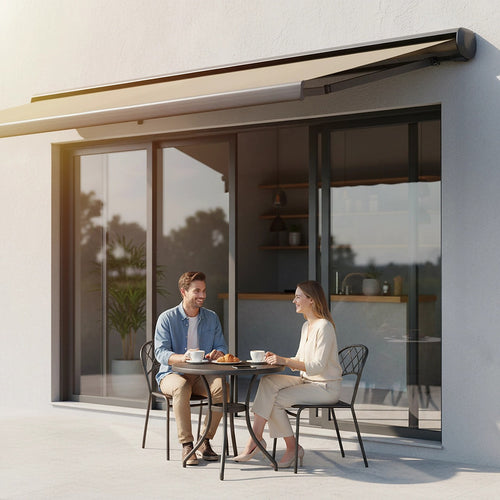 Heavy Duty Full Cassette Retractable Awning: Motorised 4x3m Beige Sunshade