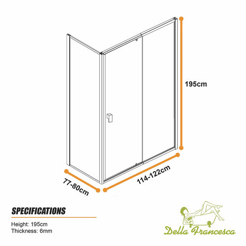 Semi-Frameless Shower Screen – Dust Brown, Front: (114~122)x195cm, Side: (77~80)x195cm