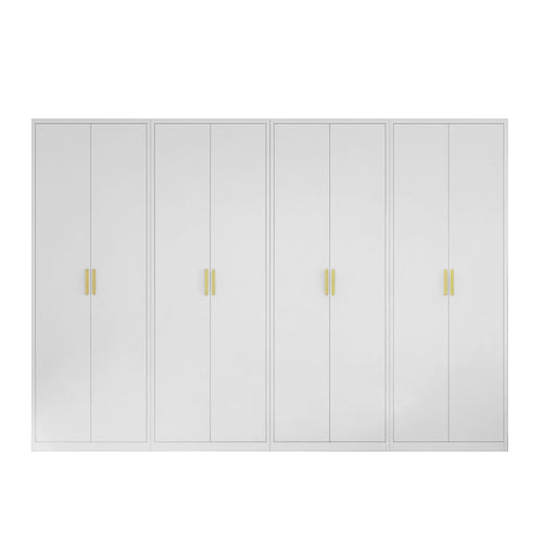 320x200cm 8-Door White Steel Shelf Wardrobe with Gold Handle Storage Cabinet