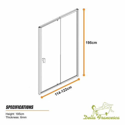 Semi-Frameless Shower Screen – Gunmetal, Front: (114~122)x195cm, No Side Return