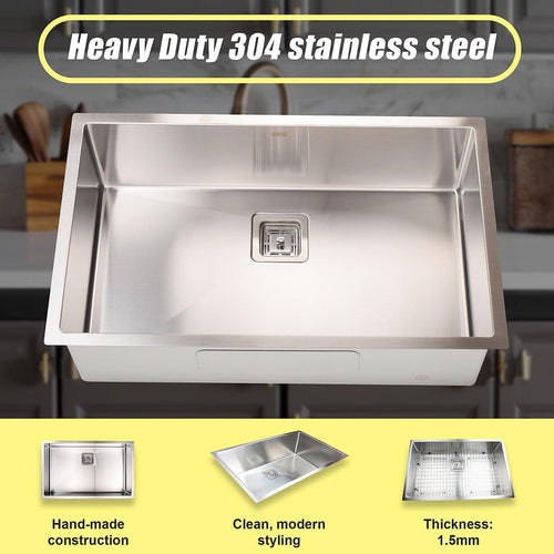 810x505mm Handmade 1.5mm Stainless Steel Sink with Square Waste