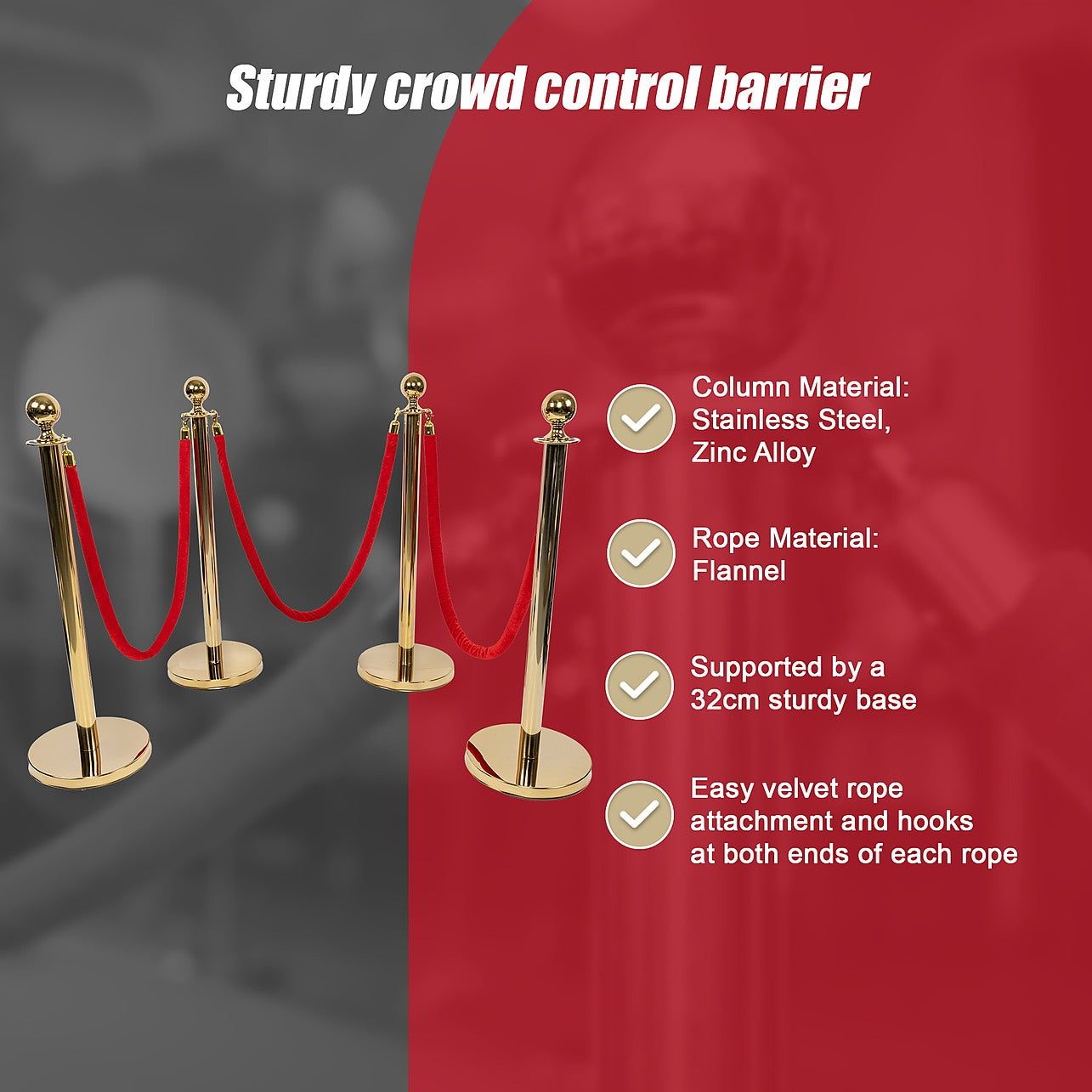 Diy Crowd Rope 4 x Queue Barriers + 3 Ropes Exhibition Crowd Control Bollards | Home ...