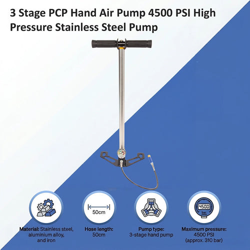 3 Stage PCP Hand Air Pump 4500 PSI High Pressure Stainless Steel Pump