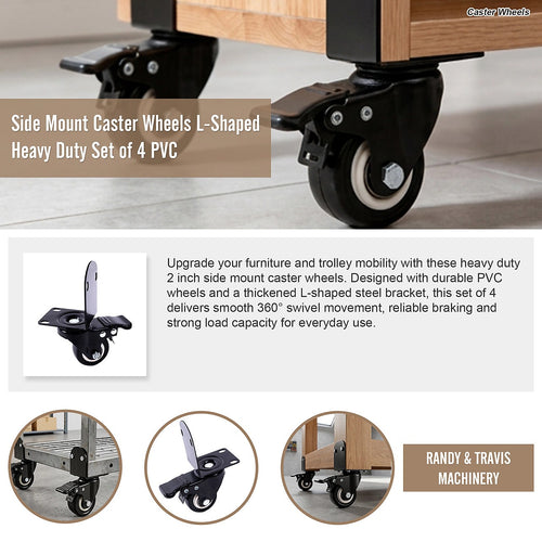 Side Mount Caster Wheels L-Shaped Heavy Duty PVC Set of 4