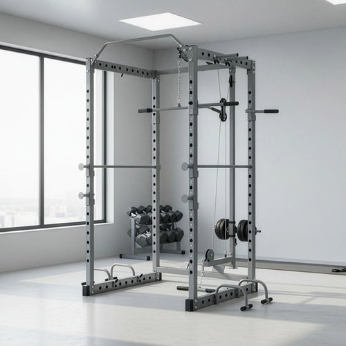 Power Rack Squat Cage with Lat Pulldown – Home Gym Fitness Stands for Strength Training