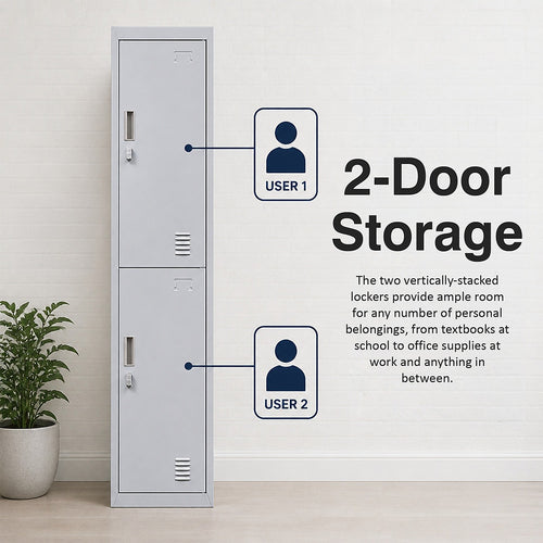 2-Door Metal Locker Cabinet in Grey – Padlock-operated