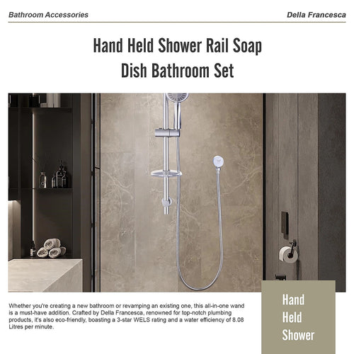 Chrome Hand Held Shower Rail Set with Soap Dish – Modern Bathroom Fixture