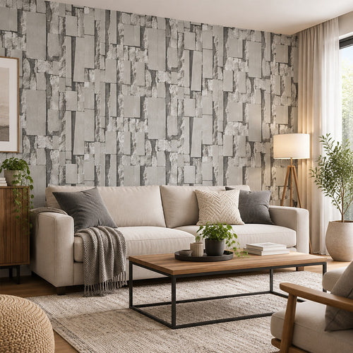 Wallpaper Grey Brick Pattern 3D Roll – Non-woven Decorative Wall Covering for Home & Office Interiors