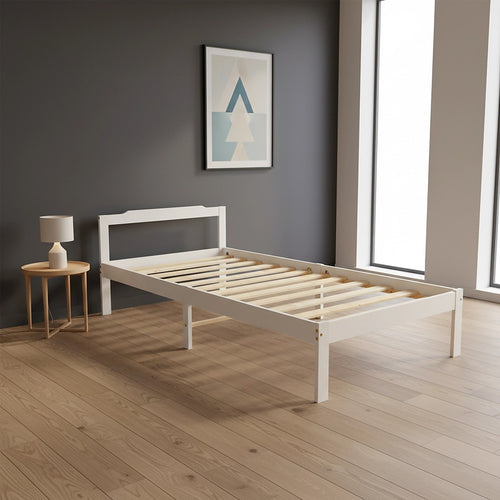 Single Wooden Bed Frame – Sturdy Home Furniture in White Finish