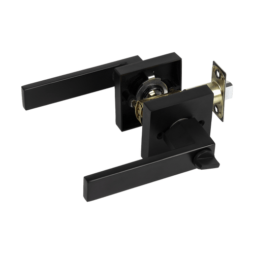 Door Handle Set Lever Key Lock Function Square Black