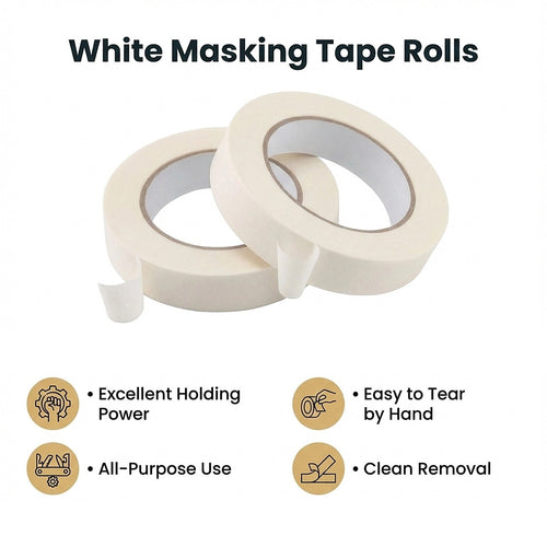 72 x White Masking Tape Rolls – 24mm x 50m Painters Adhesive Tape for Clean Paint Lines