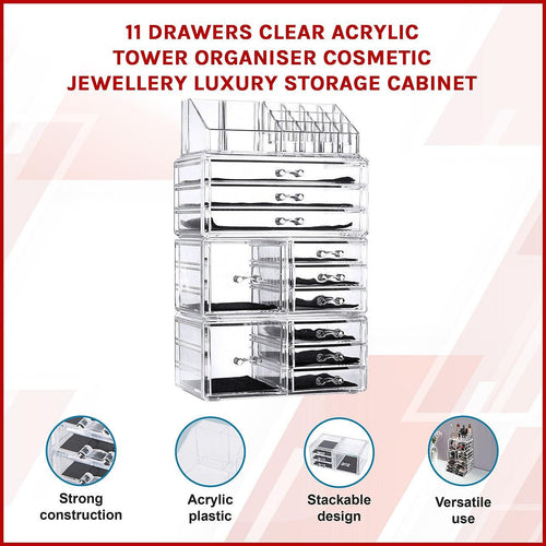 11 Drawers Clear Acrylic Cosmetic Jewellery Luxury Organiser