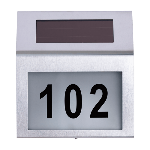 Solar Powered House Number LED Light Stainless Steel Address Signs Plaques