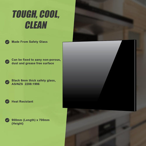 Toughened 90 x 70cm Black Glass Kitchen Splashback