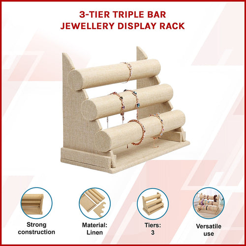 3-Tier Triple Bar Jewellery Display Rack for Watches Bracelets and Accessories