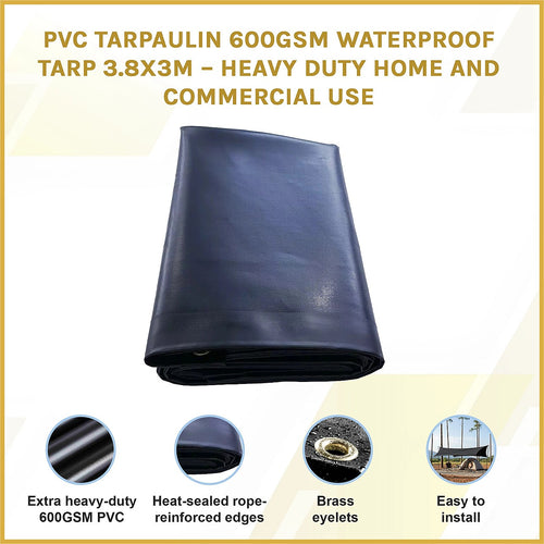 PVC Tarpaulin 600GSM Waterproof Tarp 3.8x3m – Heavy Duty Home and Commercial Use