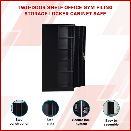 Two-Door Storage Locker Cabinet – Office, Gym & Shelf Unit with Secure Design in Black