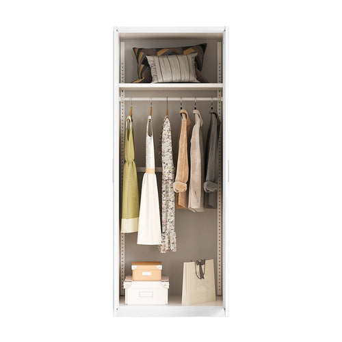 80x200cm 2-Door White Steel Hanging Wardrobe with White Handle Storage Cabinet