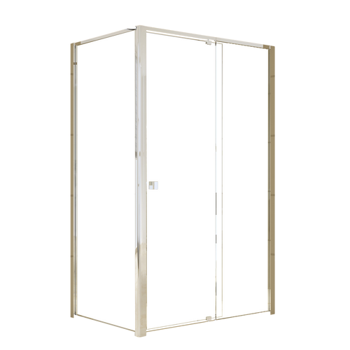 Adjustable Semi Frameless Shower Screen Front: (114~122)x195cm with Gold Hardware and Side: (77~80)x195cm