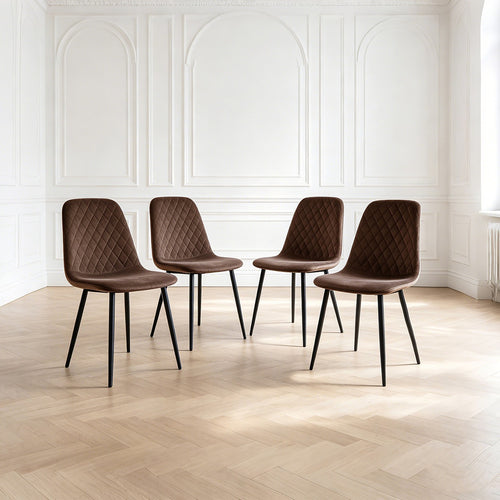Dining Chair Set of 4 Faux Suede Upholstered Metal Legs Padded Kitchen Dining Chairs Suede Brown
