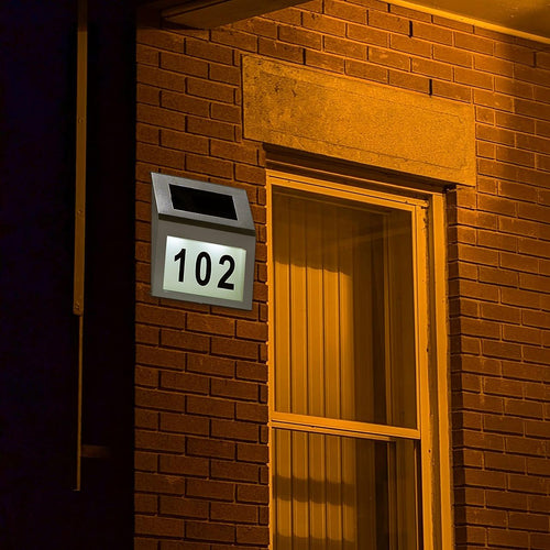Solar Powered House Number LED Light Stainless Steel Address Signs Plaques