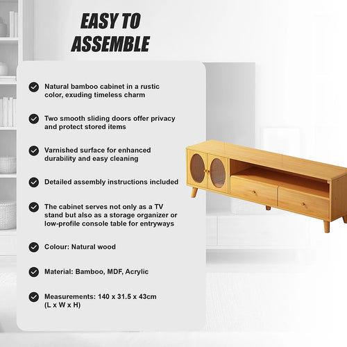 140cm TV Cabinet Bamboo Entertainment Unit