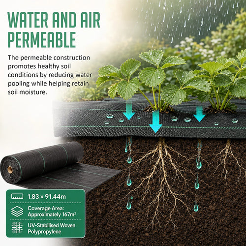 1.83 × 91.44m Premium Heavy Duty Weed Mat Woven Weed Barrier Landscape Fabric Ground Cover