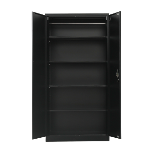 Double-Door Metal Cabinet with 4 Shelves – Office, Garage, or Home Storage in Black without Legs