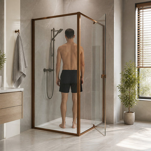 Semi-Frameless Shower Screen – Dust Brown, Front: (98~106)x195cm, Side: (89~92)x195cm