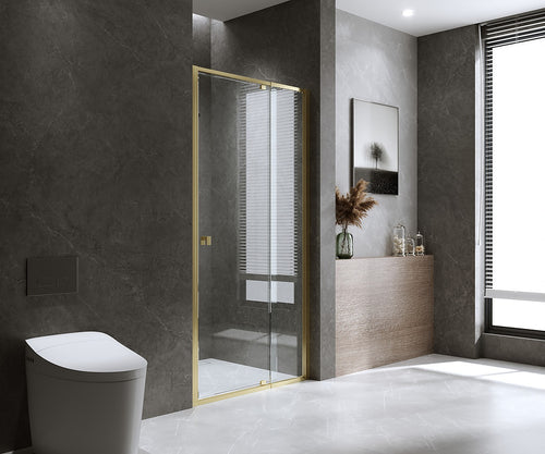 Adjustable Semi Frameless Shower Screen Front: (98~106)x195cm with Gold Hardware and No Side Return
