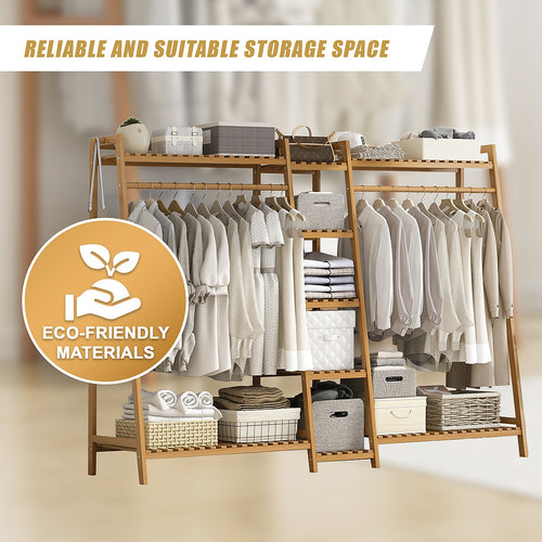 190cm Freestanding Bamboo Clothing Rack – Wood Bedroom Rail