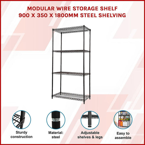 Modular Wire Storage Shelf 900 x 350 x 1800mm Steel Shelving - Baking Black Technology