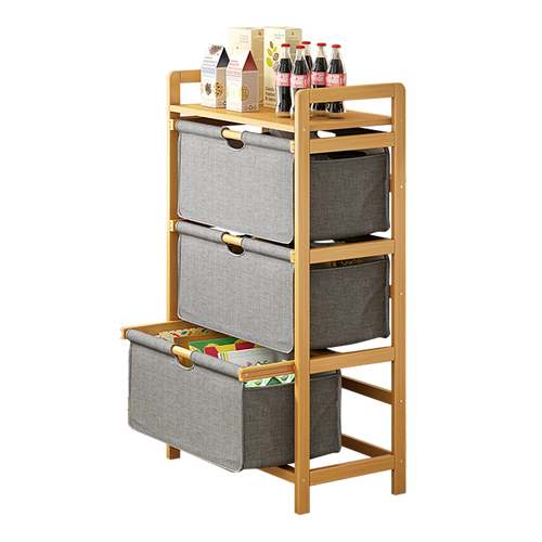 Bamboo Shelf with Storage Hamper – Wooden Organiser Rack with 3 Removable Laundry Bags