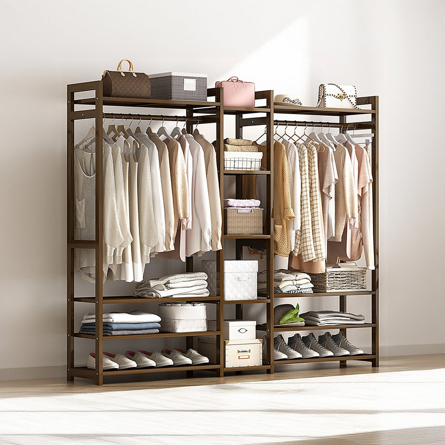 Clothing Rack with Drawers – Dark Wood Bamboo Garment Stand