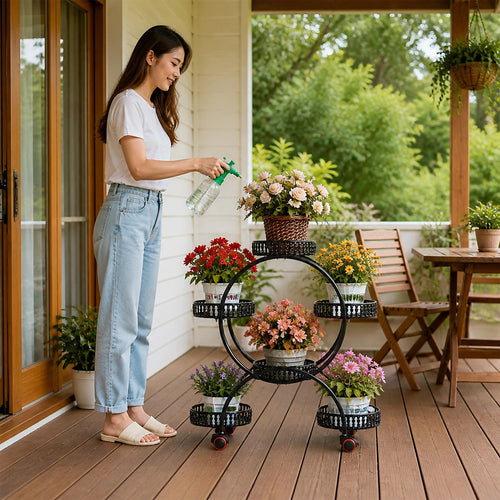 6 Pot Plant Stand with Wheels 4 Tier Plant Shelf